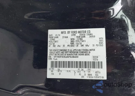 2010 Ford Ranger Sport z USA, uszkodzony, nr VIN 1FTKR1EE2APA38430